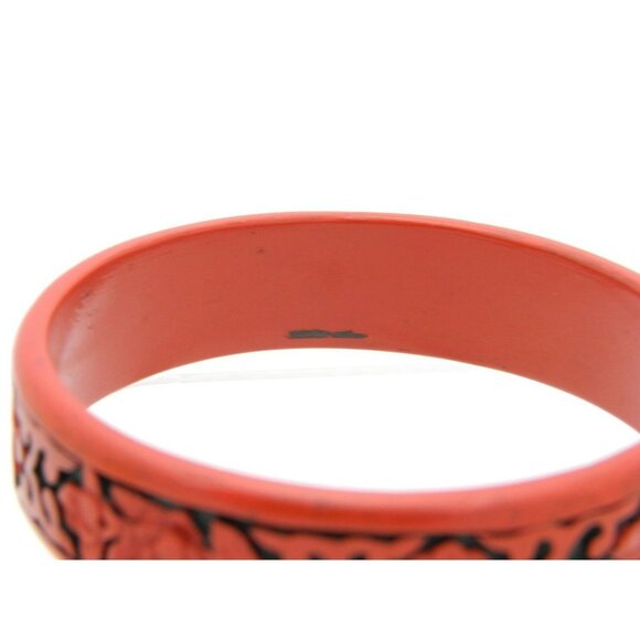 Vintage Faux Cinnabar Deep Carved Flower Bracelet B - Picture 3 of 3